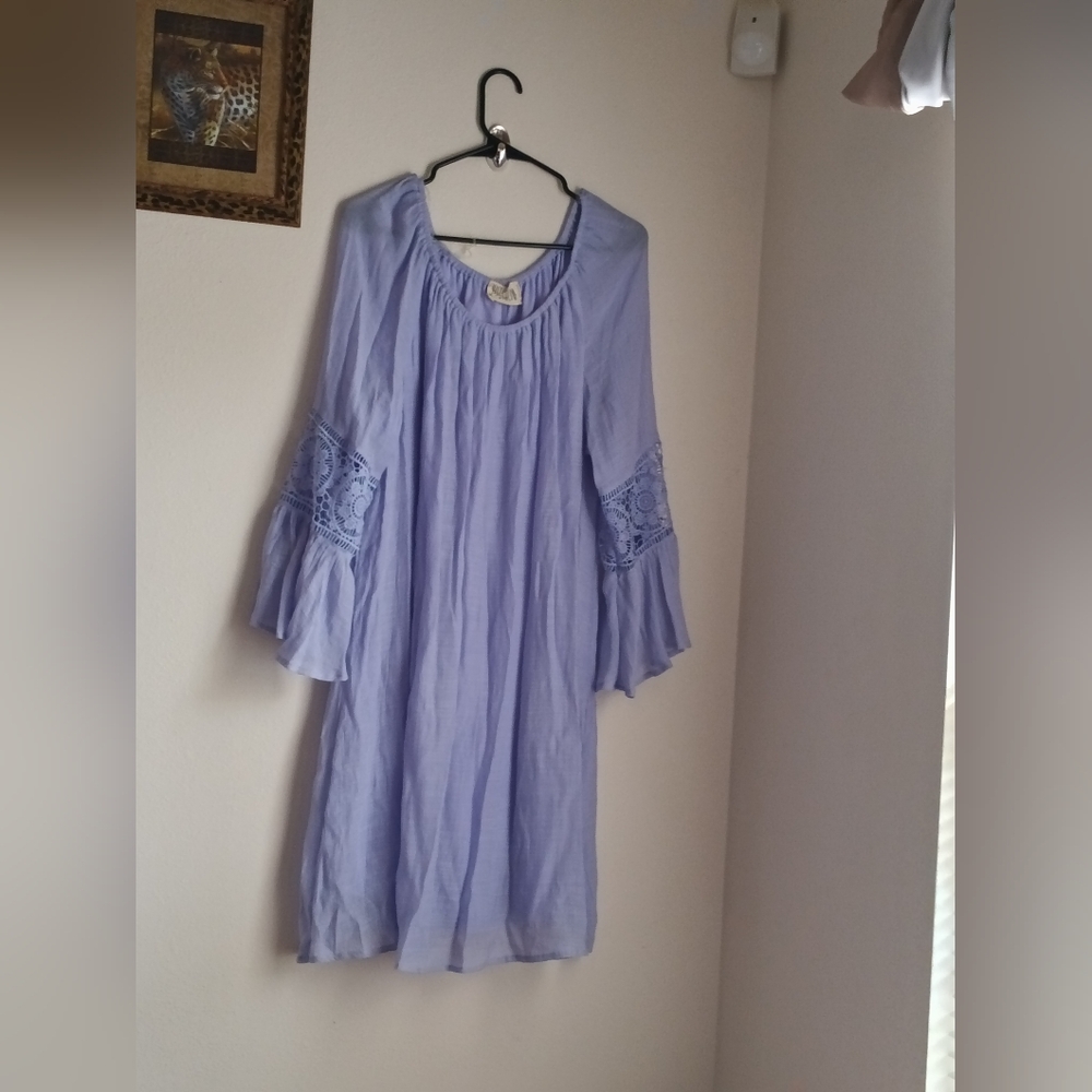 Just Found Dress Women 2X Lavender Long Sleeve Flutter Crochet Boho Fairycore